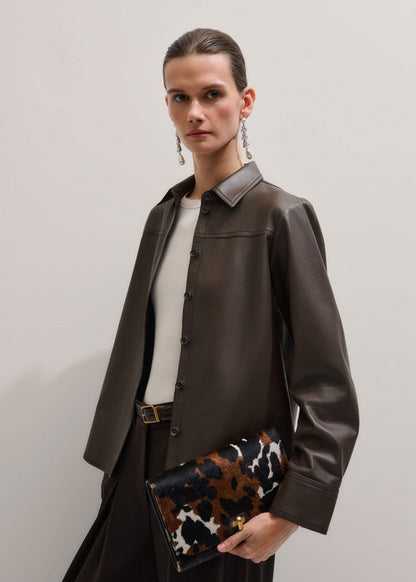 ME+EM Brown Luxe Leather Straight Shirt