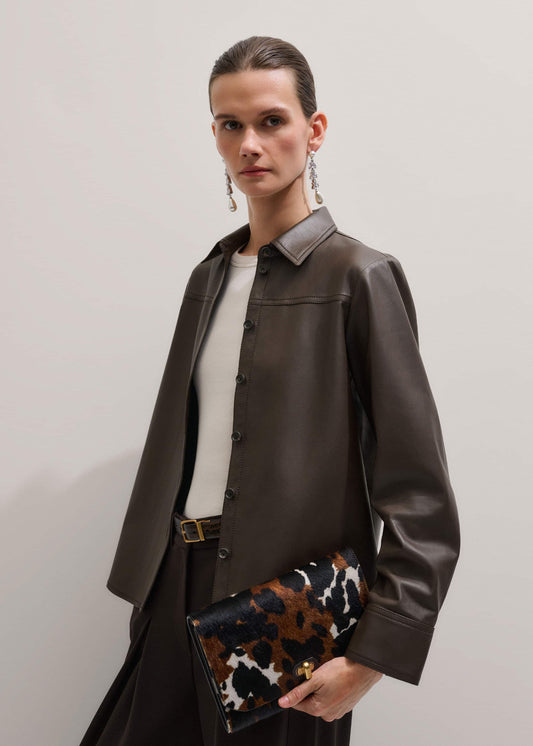 ME+EM Brown Luxe Leather Straight Shirt