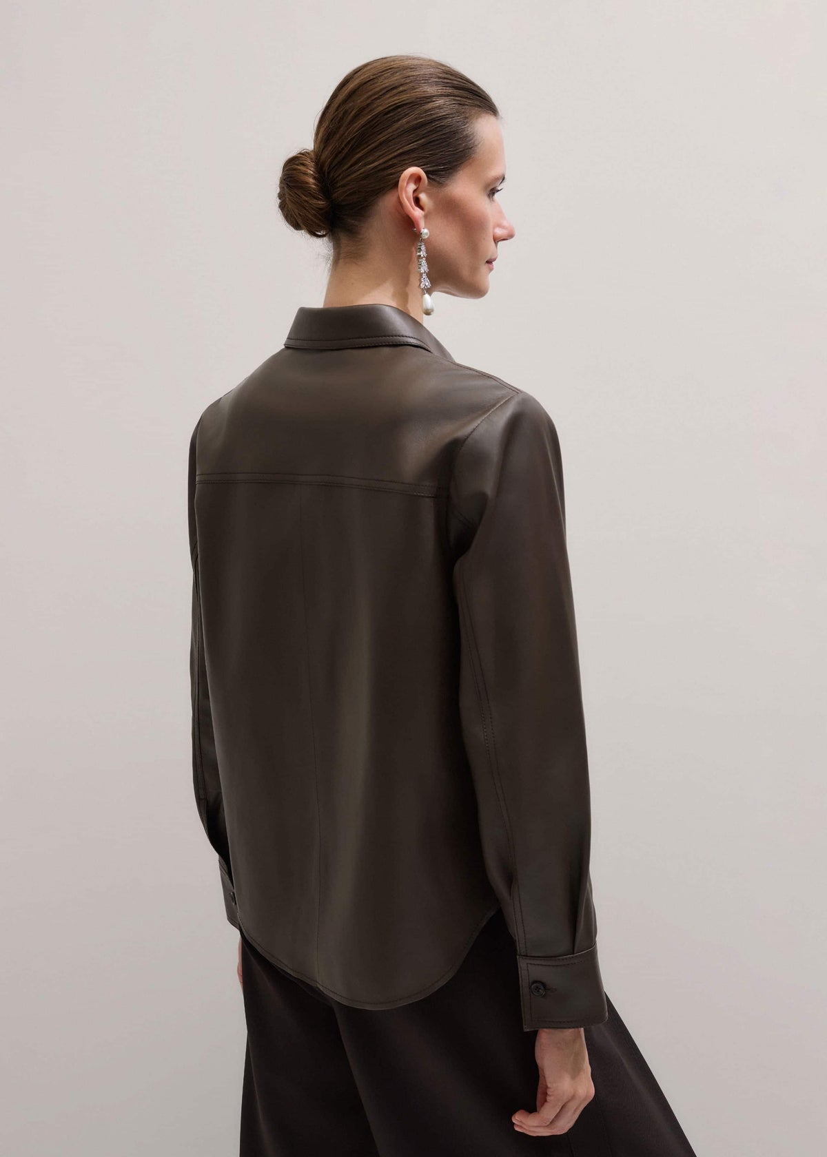 ME+EM Brown Luxe Leather Straight Shirt