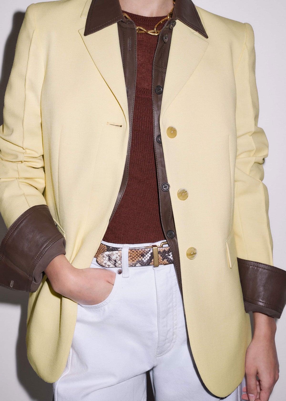 ME+EM Brown Luxe Leather Straight Shirt