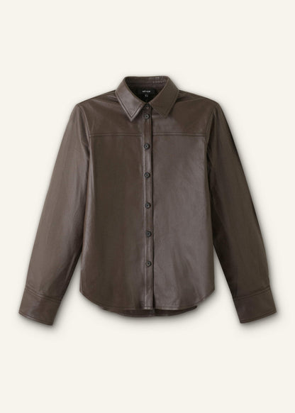 ME+EM Brown Luxe Leather Straight Shirt