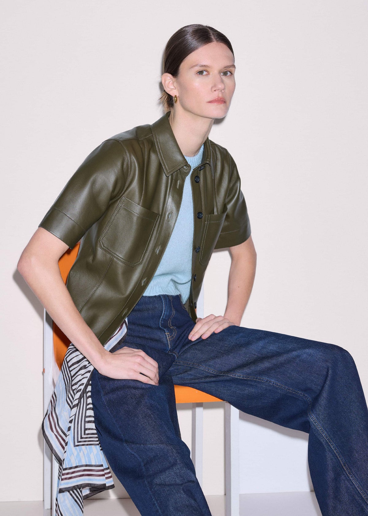 ME+EM Olive Green Leather Utility Shirt