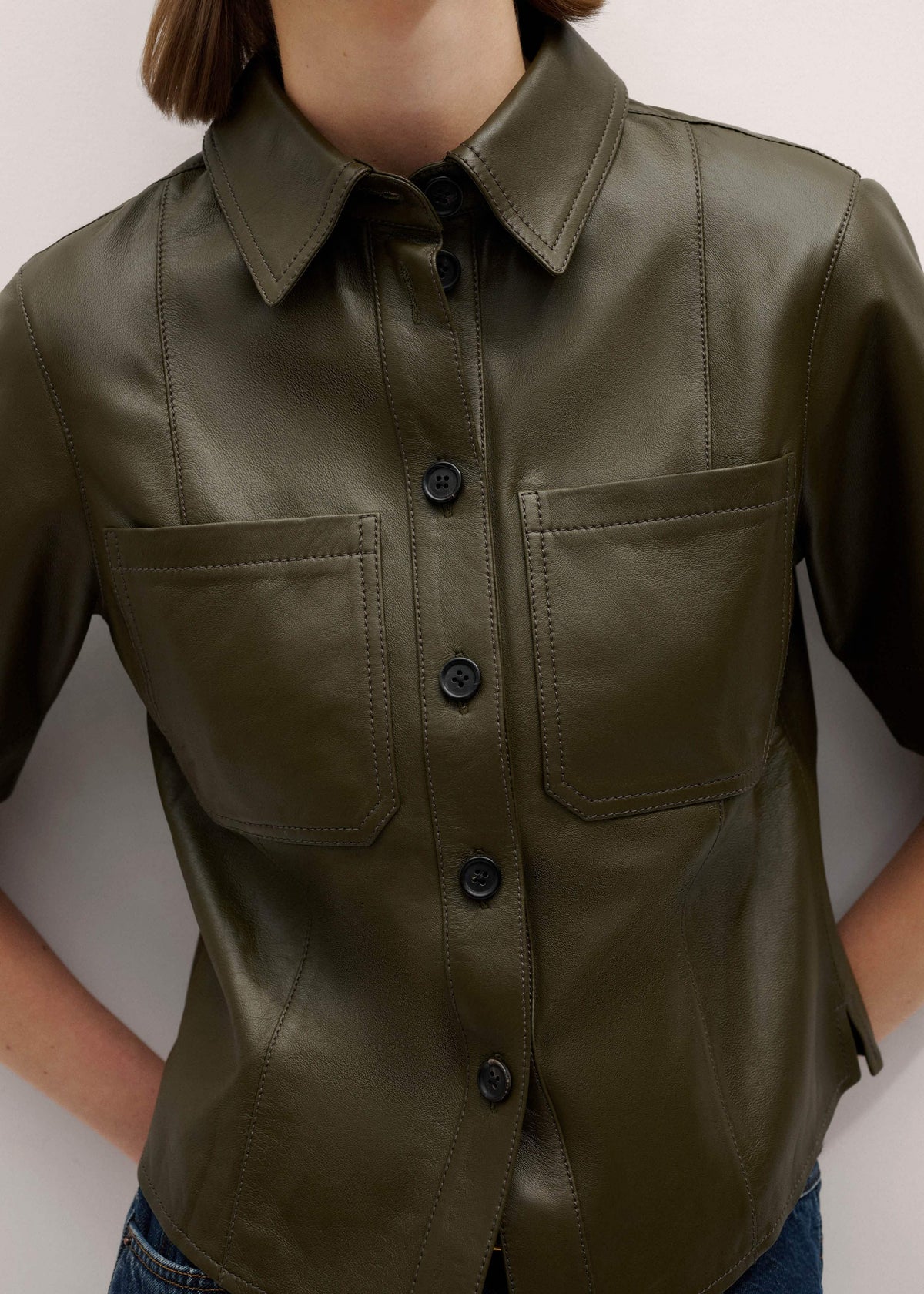ME+EM Olive Green Leather Utility Shirt