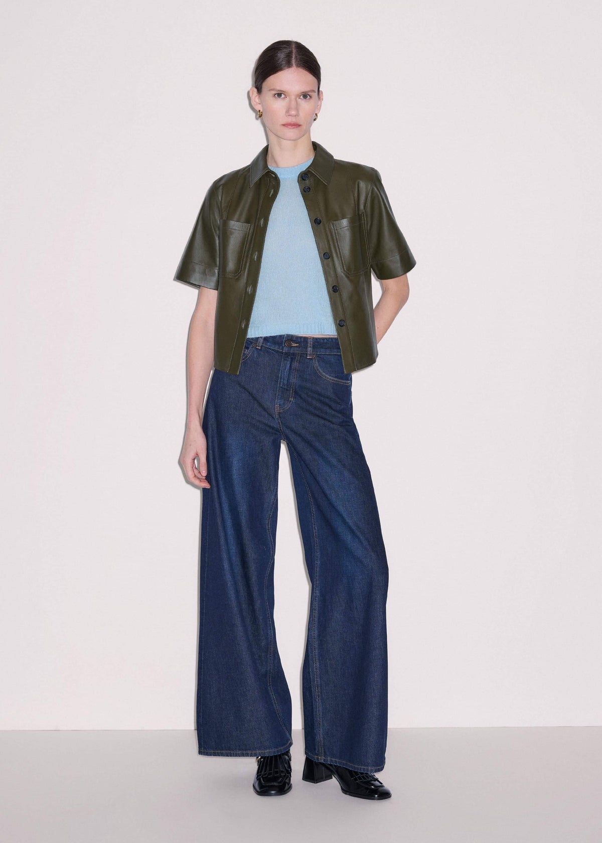 ME+EM Olive Green Leather Utility Shirt