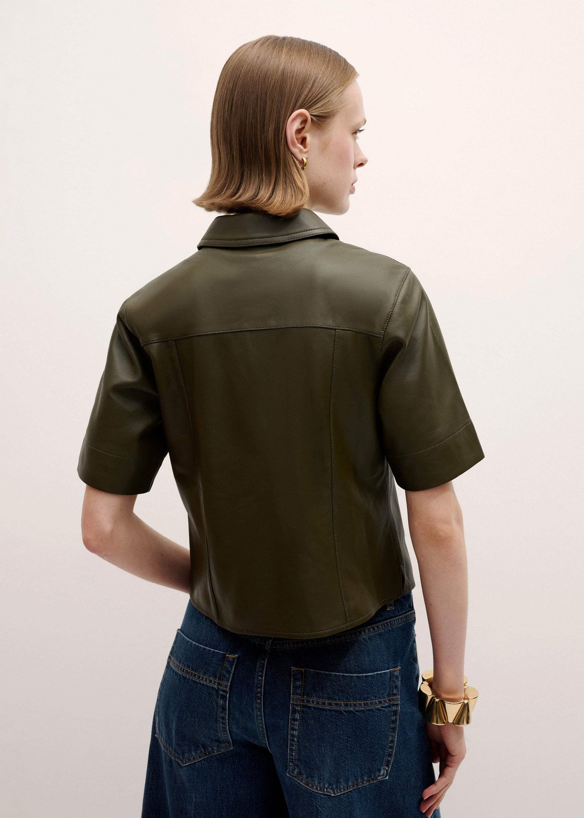 ME+EM Olive Green Leather Utility Shirt