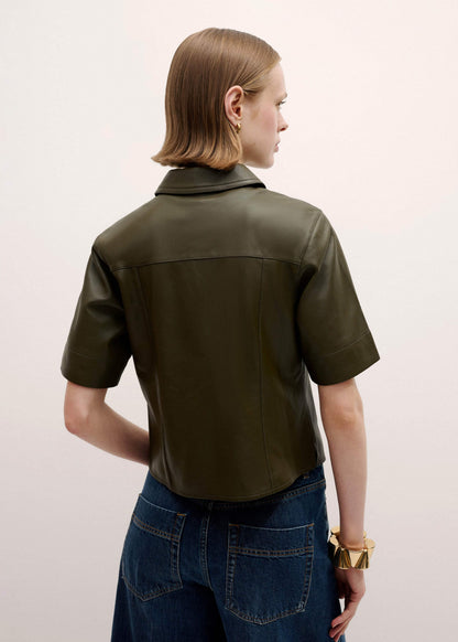 ME+EM Olive Green Leather Utility Shirt