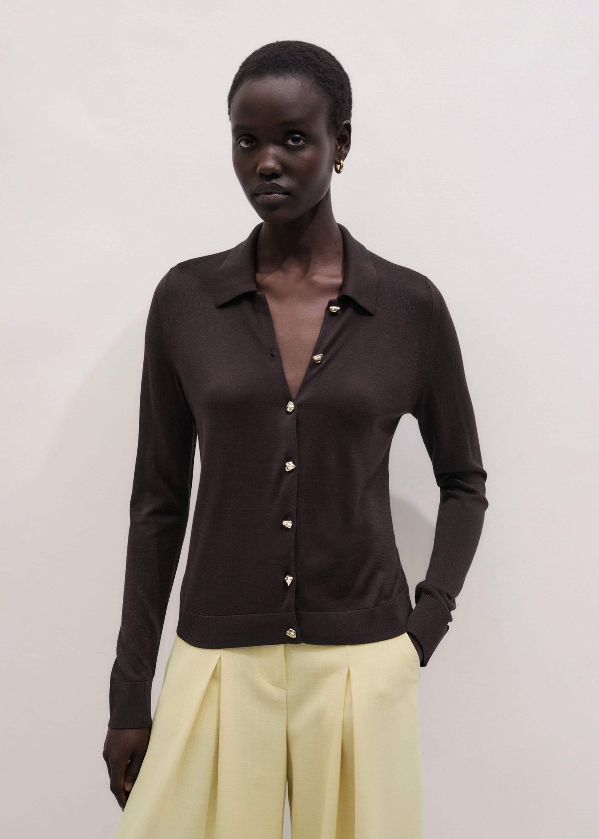ME+EM Brown Luxe Knit Slim Shirt
