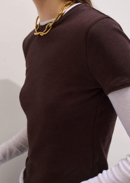 ME+EM Brown Sheer Double-Layer Look Top