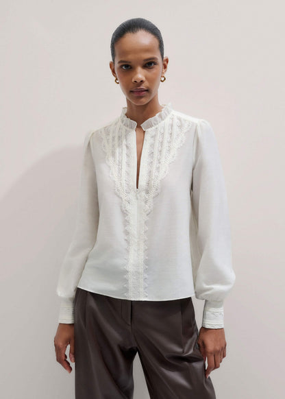 ME+EM Cream Delicate Lace Trim Detail Top