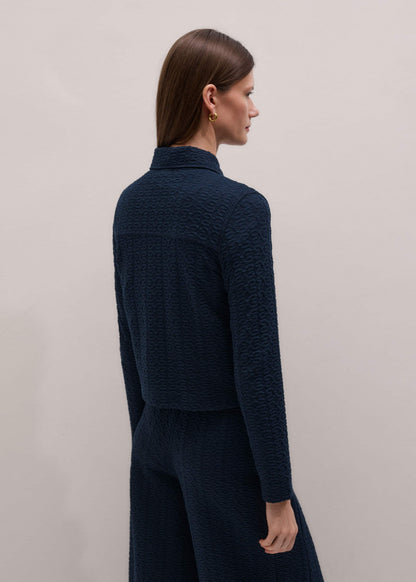 ME+EM Navy Curling Crosses Jacquard Textured Zip Top