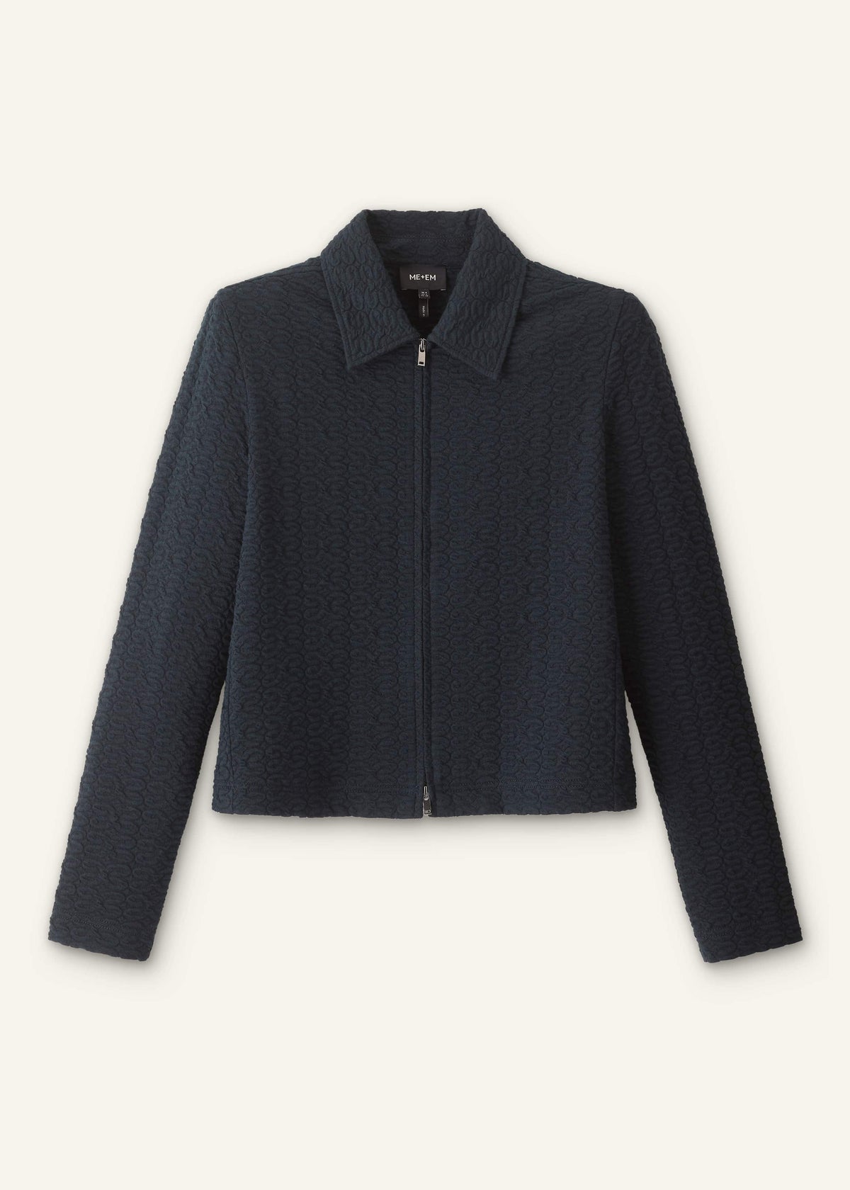 ME+EM Navy Curling Crosses Jacquard Textured Zip Top