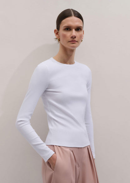 ME+EM White Cotton Rib Long Sleeve Top