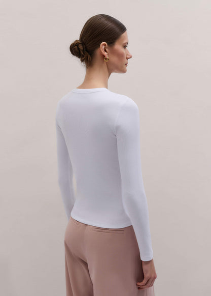 ME+EM White Cotton Rib Long Sleeve Top