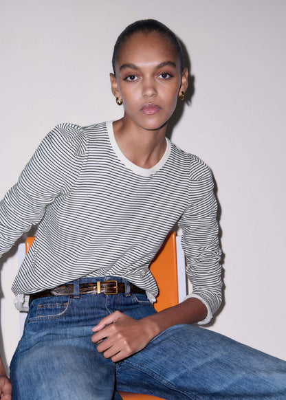 ME+EM Navy Stripe Pouf Sleeve Sweatshirt