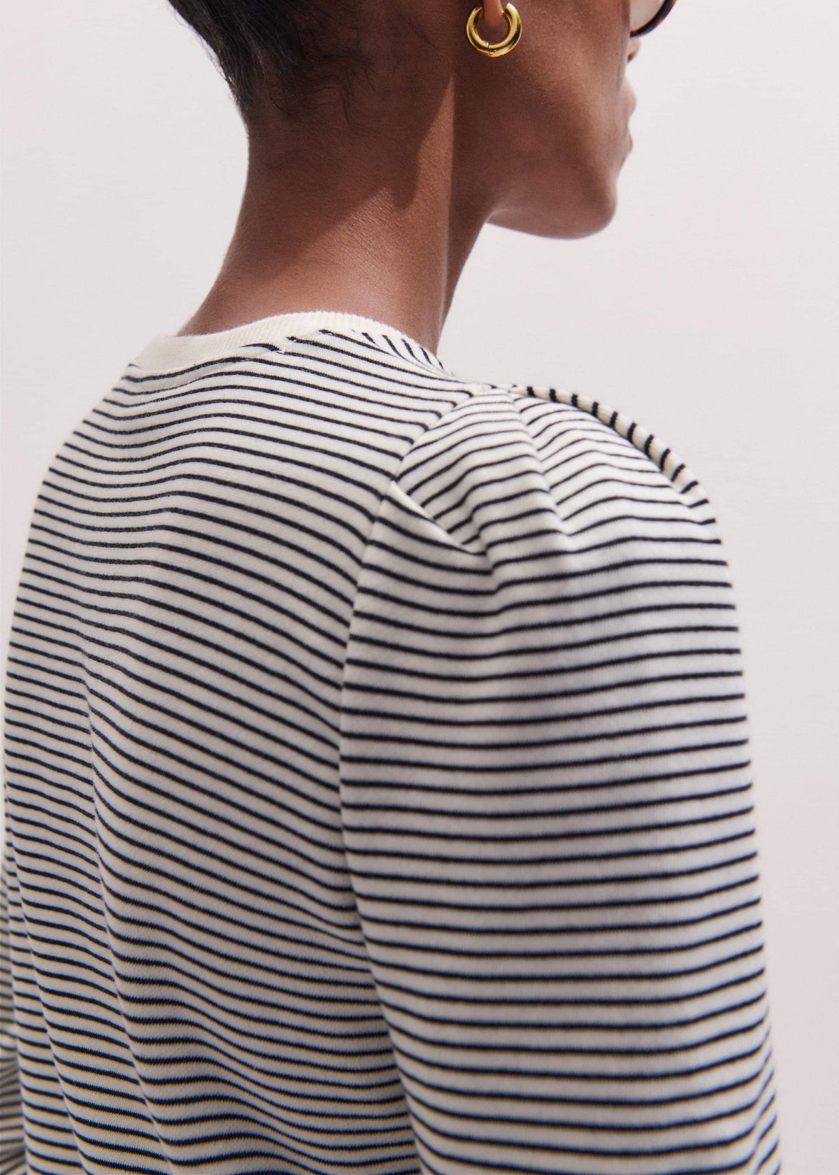 ME+EM Navy Stripe Pouf Sleeve Sweatshirt