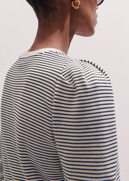 ME+EM Navy Stripe Pouf Sleeve Sweatshirt