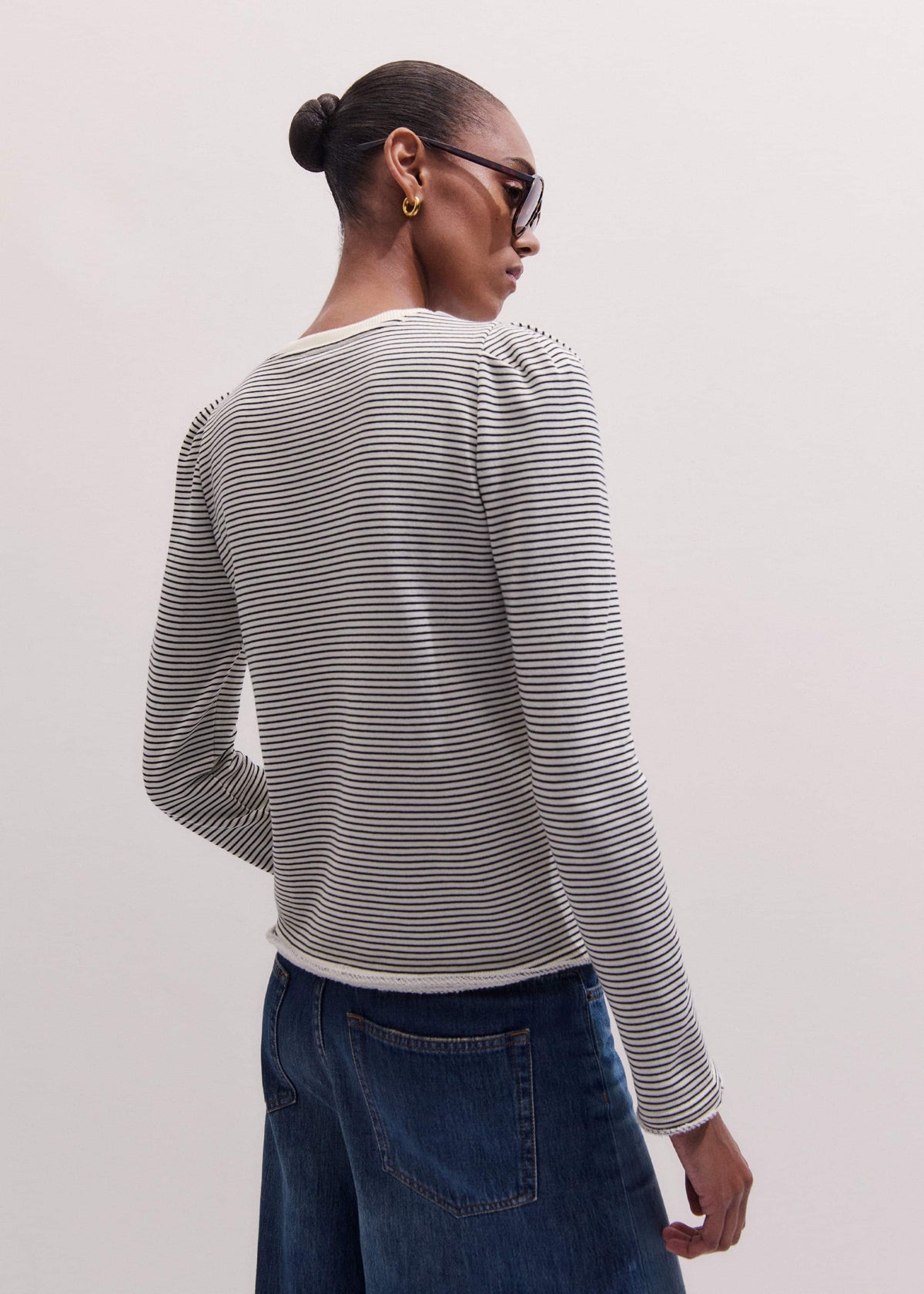 ME+EM Navy Stripe Pouf Sleeve Sweatshirt