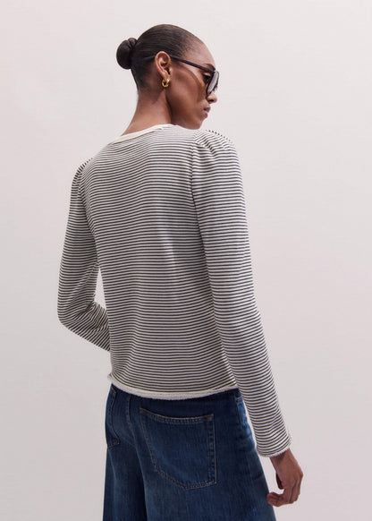 ME+EM Navy Stripe Pouf Sleeve Sweatshirt