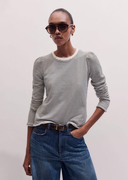 ME+EM Navy Stripe Pouf Sleeve Sweatshirt