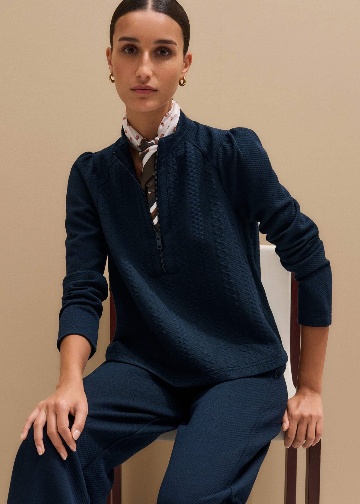 ME+EM Navy Cable Jacquard Half-Zip Top