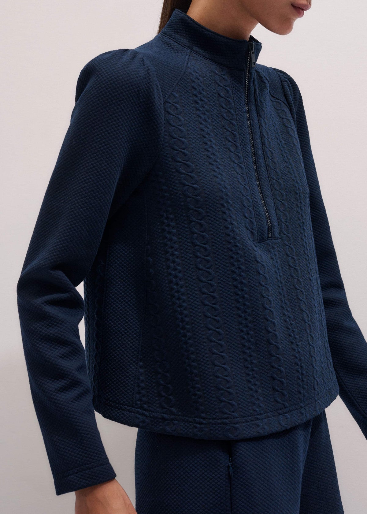 ME+EM Navy Cable Jacquard Half-Zip Top