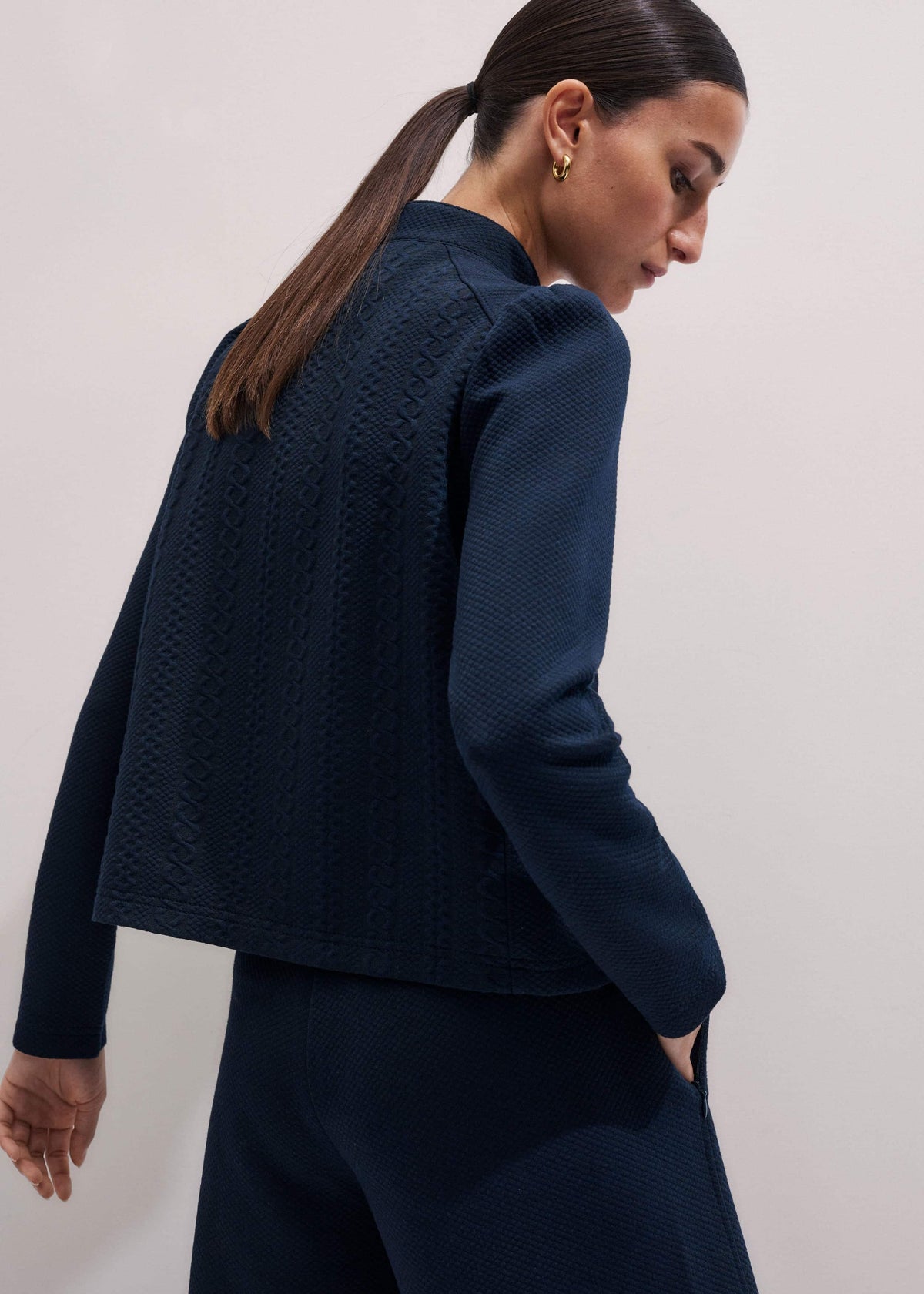 ME+EM Navy Cable Jacquard Half-Zip Top