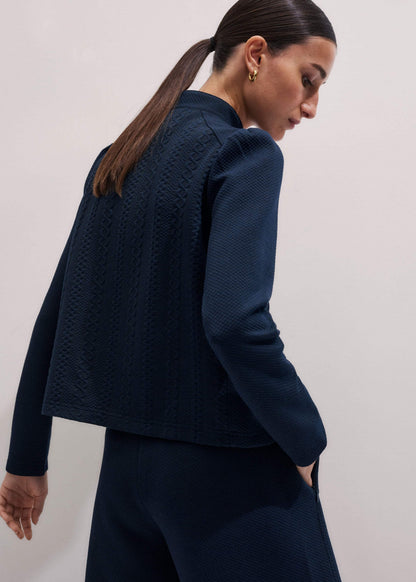 ME+EM Navy Cable Jacquard Half-Zip Top