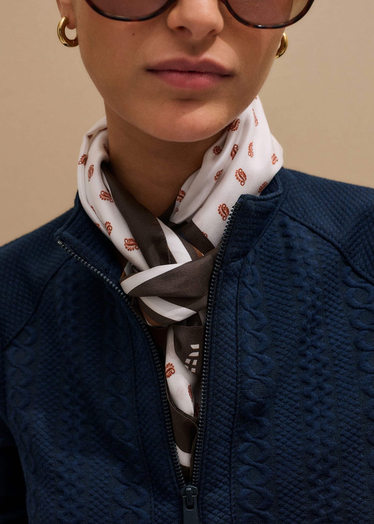 ME+EM Navy Cable Jacquard Half-Zip Top