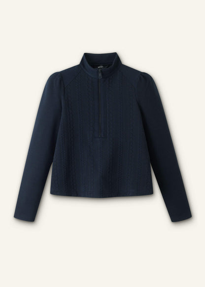 ME+EM Navy Cable Jacquard Half-Zip Top
