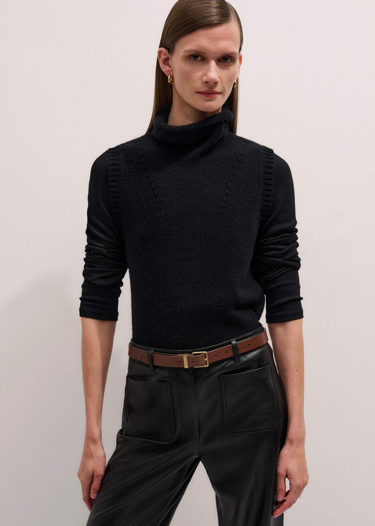 ME+EM Black Cotton Rib Perfect Basic Top