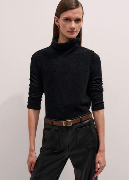 ME+EM Black Cotton Rib Perfect Basic Top