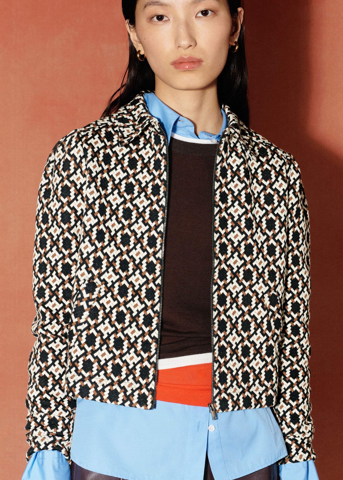 ME+EM Navy Graphic Jacquard Zip-Through Jacket