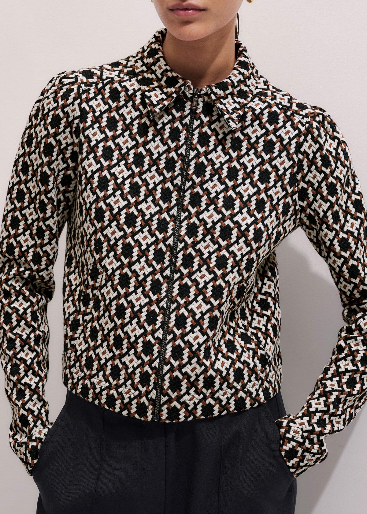 ME+EM Navy Graphic Jacquard Zip-Through Jacket