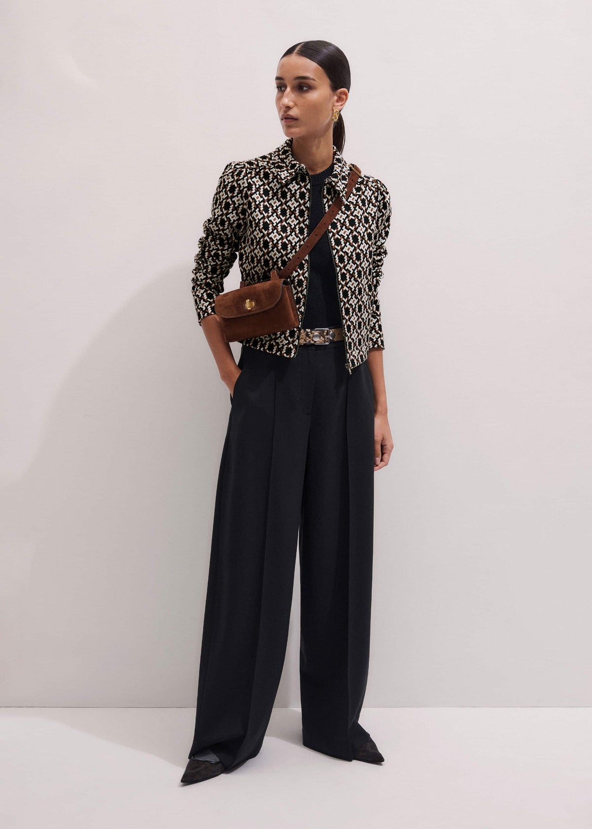 ME+EM Navy Graphic Jacquard Zip-Through Jacket