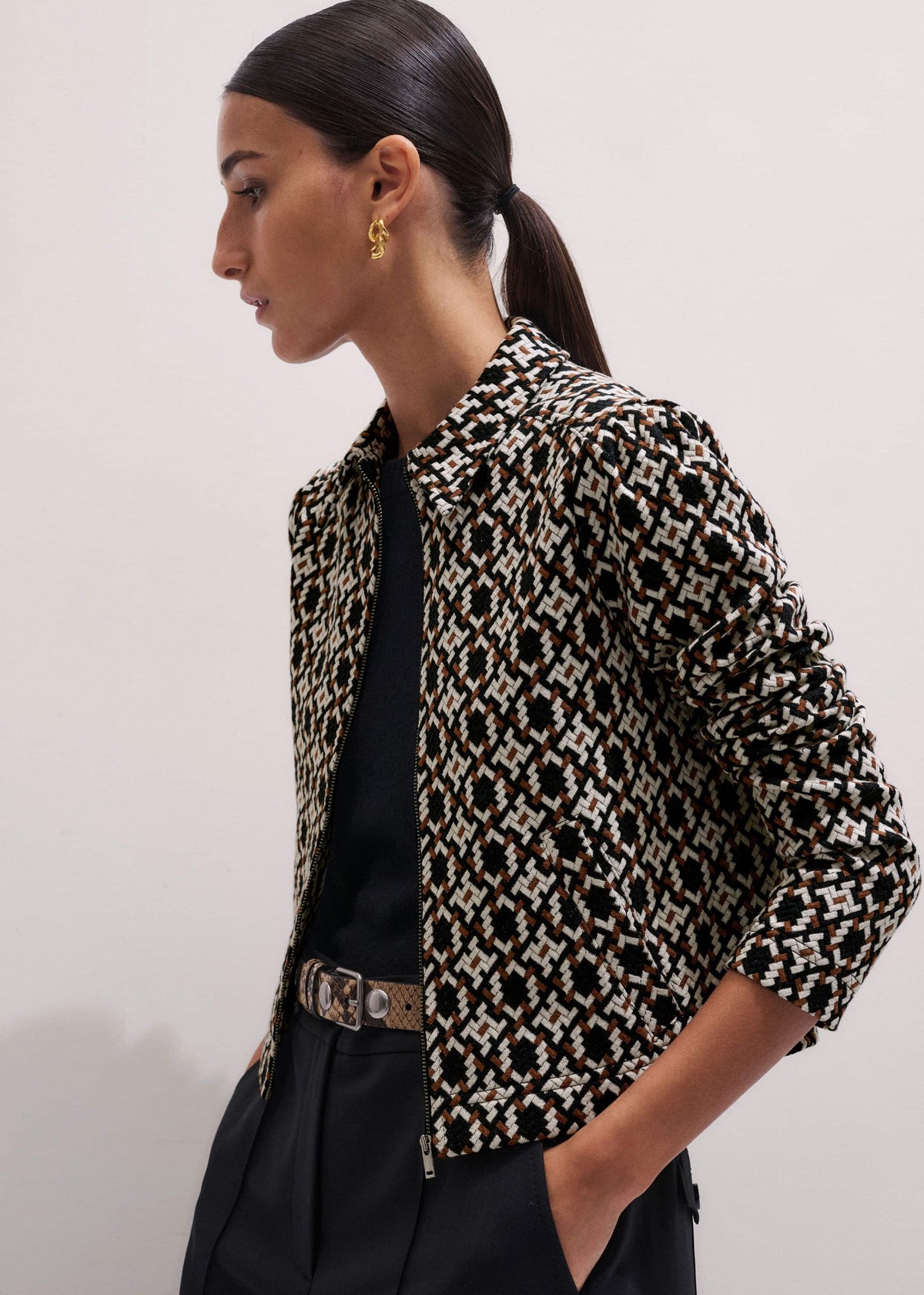 ME+EM Navy Graphic Jacquard Zip-Through Jacket
