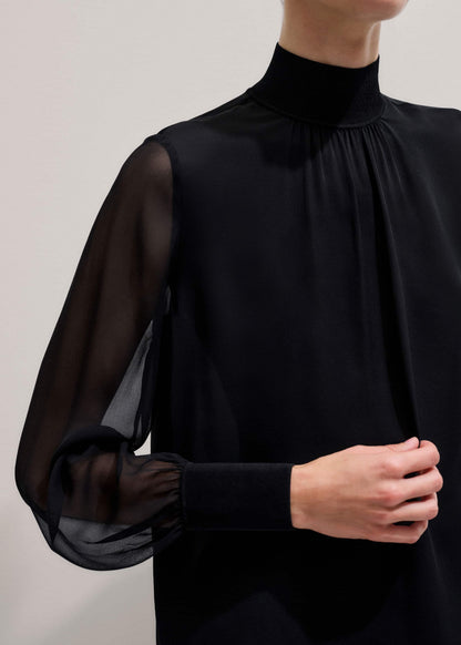 ME+EM Black Silk Chic Rib Straight Blouse