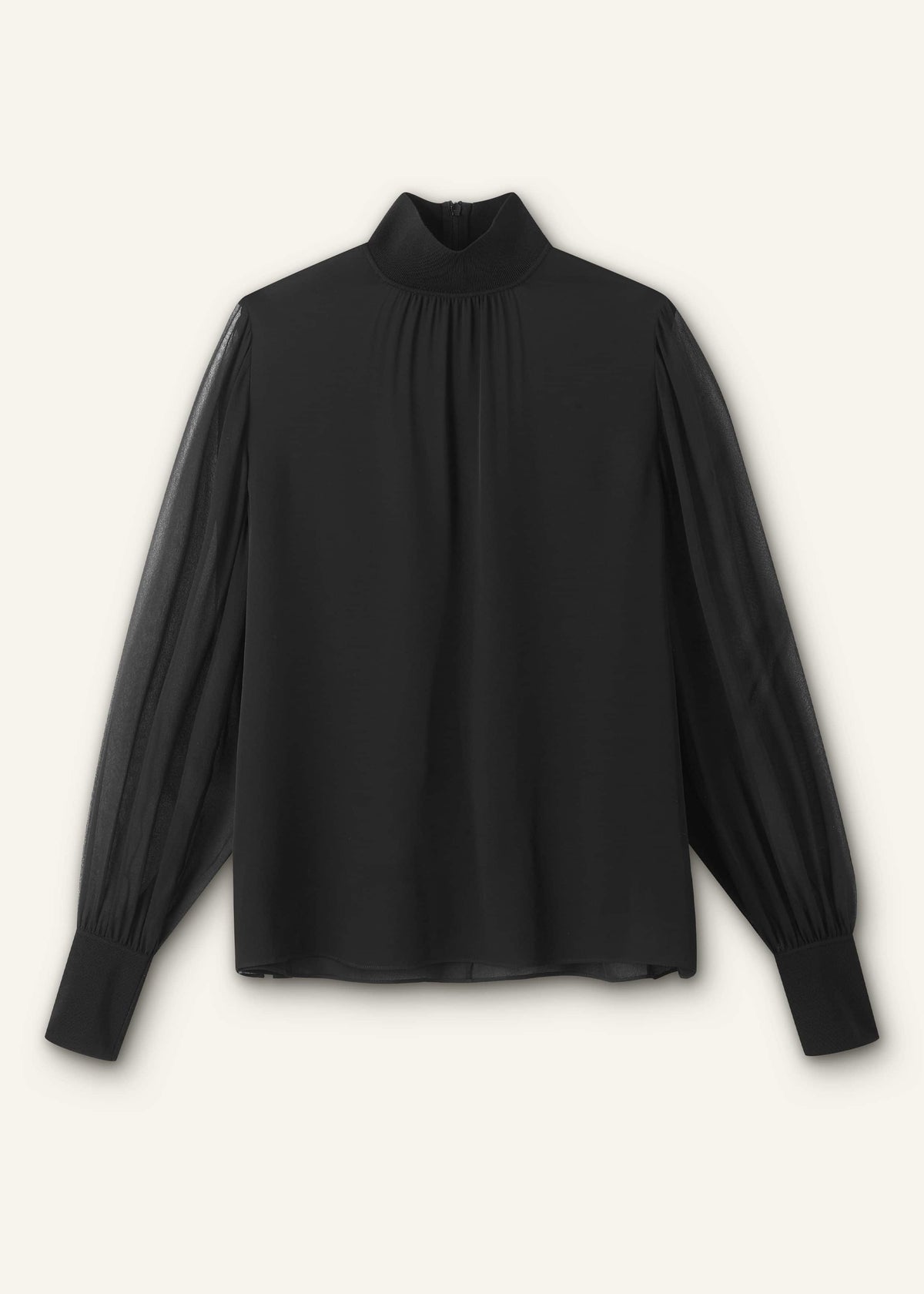 ME+EM Black Silk Chic Rib Straight Blouse
