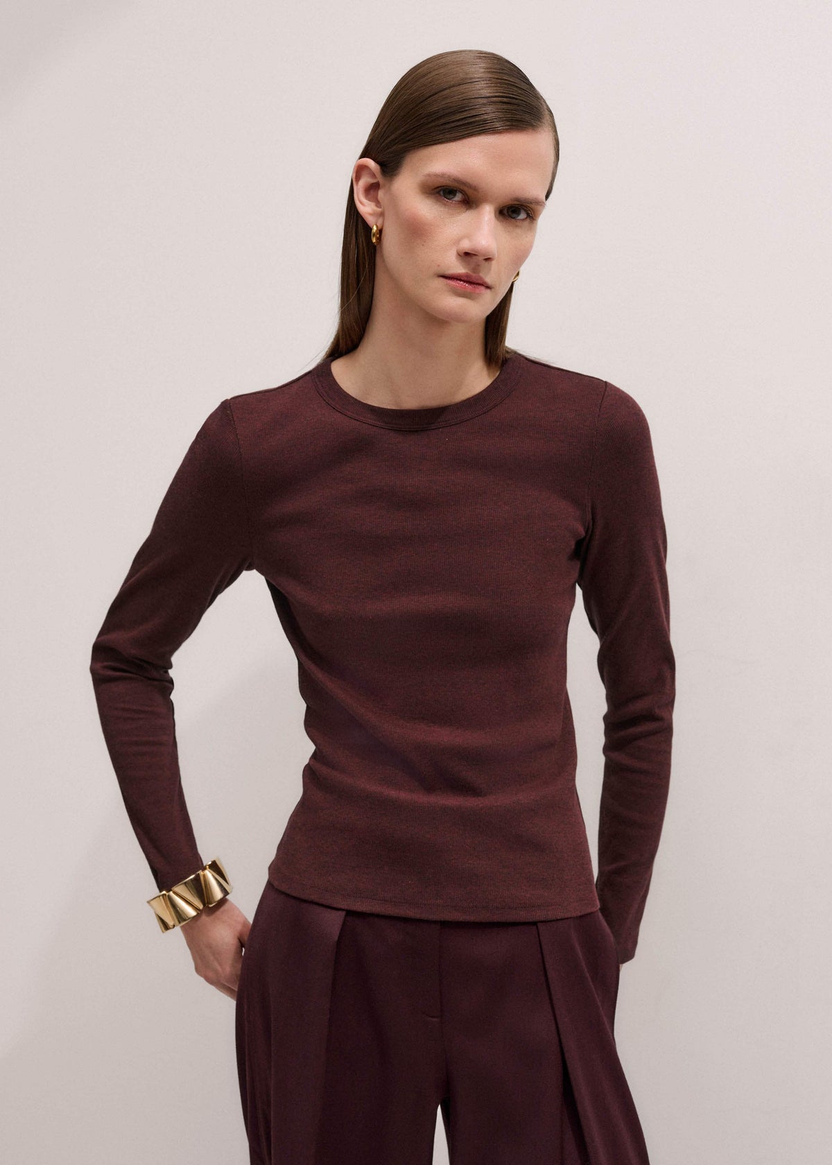 ME+EM Red Cotton Rib Perfect Basic Top