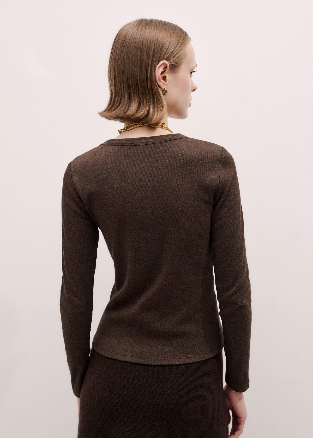 ME+EM Brown Cotton Rib Perfect Basic Top