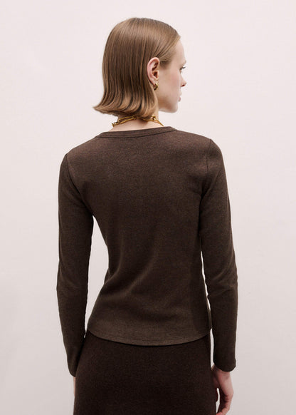 ME+EM Brown Cotton Rib Perfect Basic Top