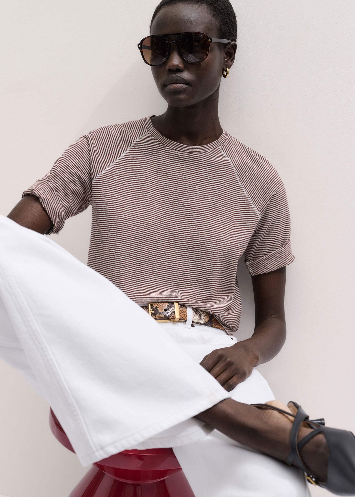 ME+EM Cinnamon Soft Washed Stripe Raglan Tee