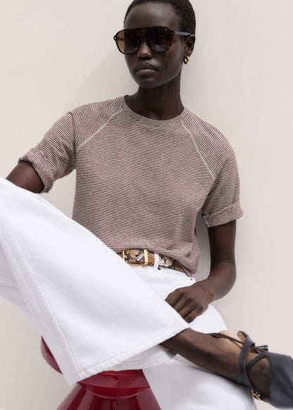 ME+EM Cinnamon Soft Washed Stripe Raglan Tee