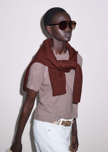 ME+EM Cinnamon Soft Washed Stripe Raglan Tee