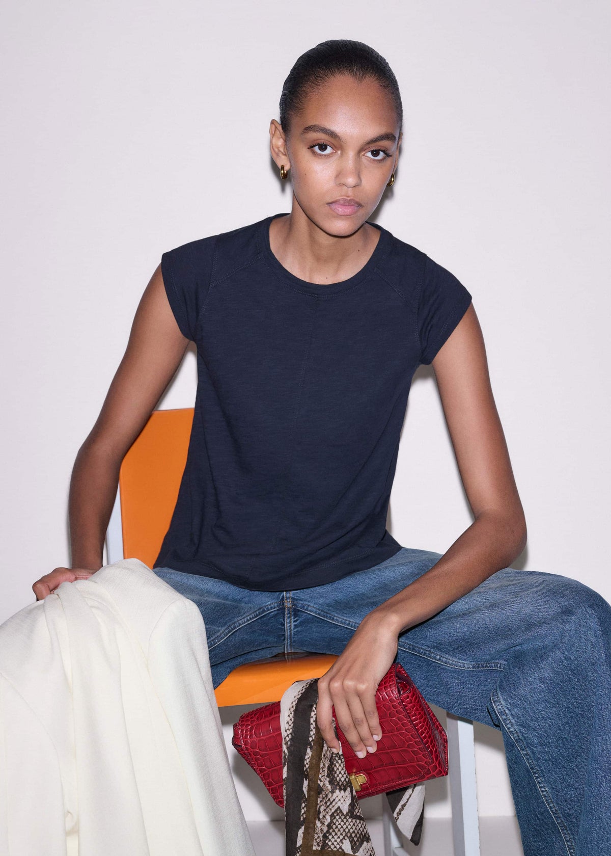 ME+EM Navy Cap Sleeve Crew Neck Swing Tee