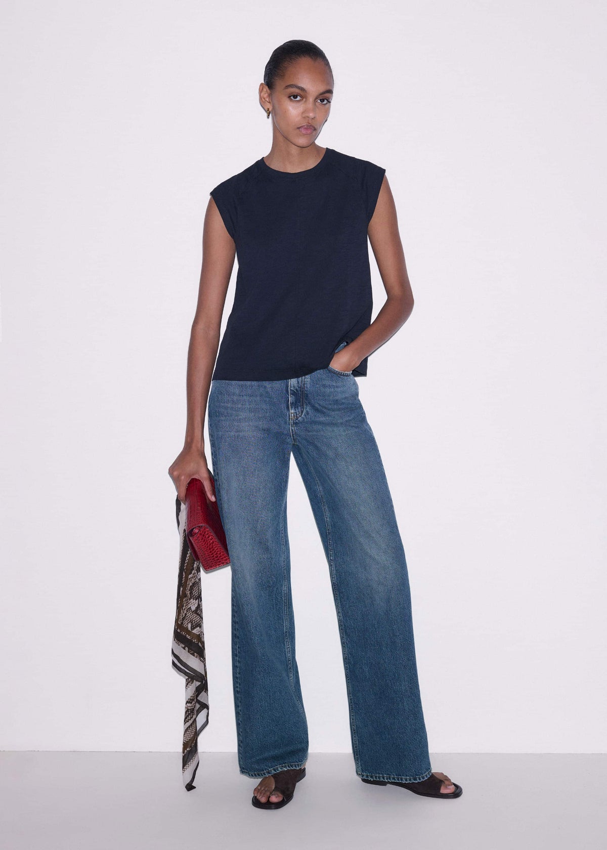 ME+EM Navy Cap Sleeve Crew Neck Swing Tee