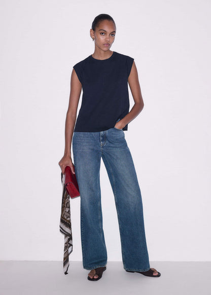 ME+EM Navy Cap Sleeve Crew Neck Swing Tee