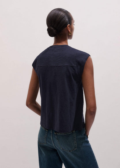 ME+EM Navy Cap Sleeve Crew Neck Swing Tee