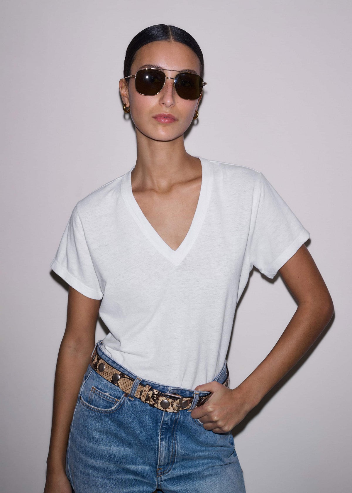 ME+EM White Soft Washed V-Neck Tee