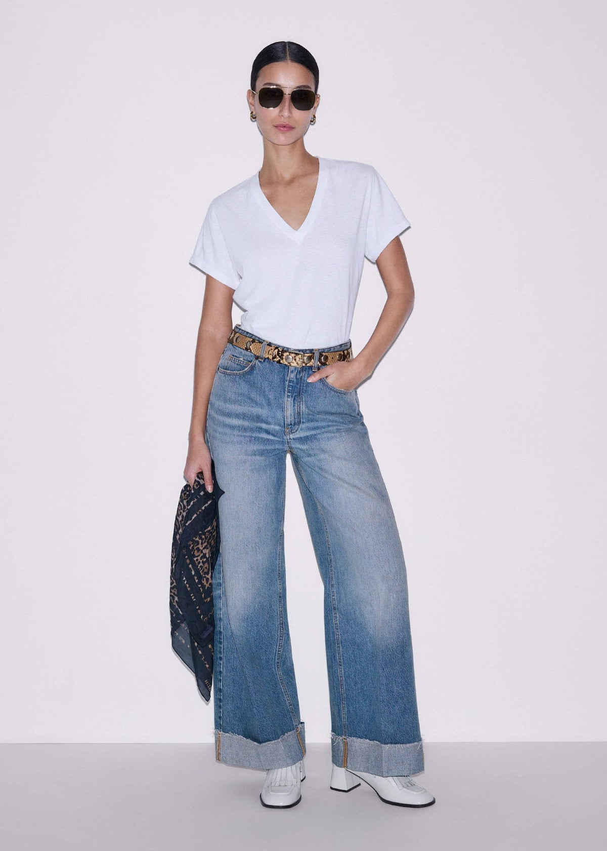 ME+EM White Soft Washed V-Neck Tee