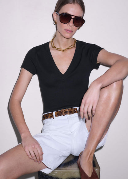 ME+EM Black Ultimate Fitted Rib V-Neck Tee